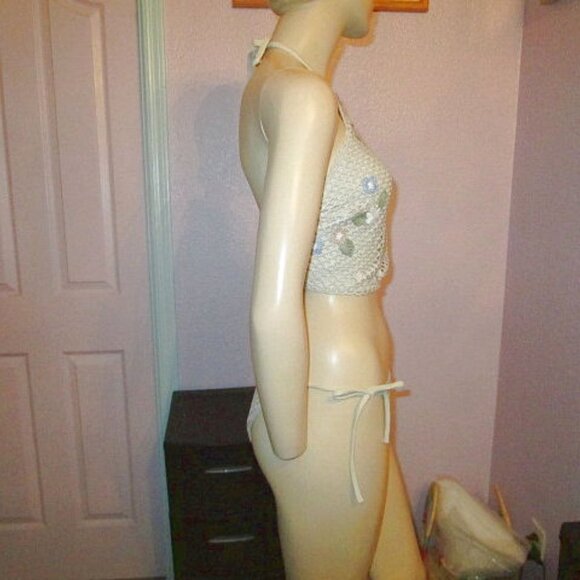 Aerie Crochet String Bikini Size S M Swimsuit Embroidered 2 Piece Fishnet NEW - Picture 7 of 10